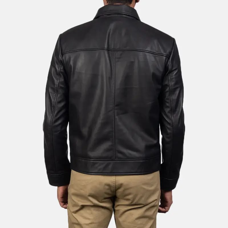 Men’s Black Leather Jacket – Classic Zip-Up Casual Jacket