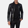 Men’s Genuine Leather Jacket – Classic Black Leather Jacket with Front Zipper & Shirt Collar